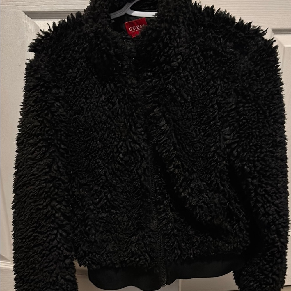 Guess Black Teddy Jacket Plush Cozy Style